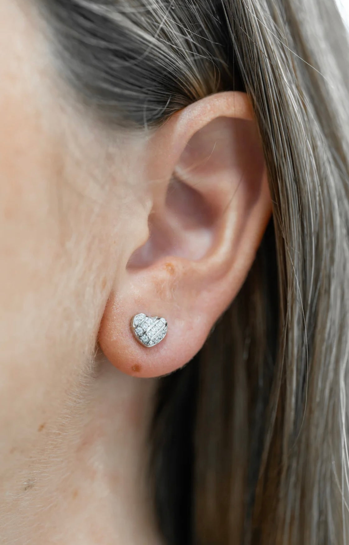 Sterling Silver Heart Cubic Zirconia Stud Earrings