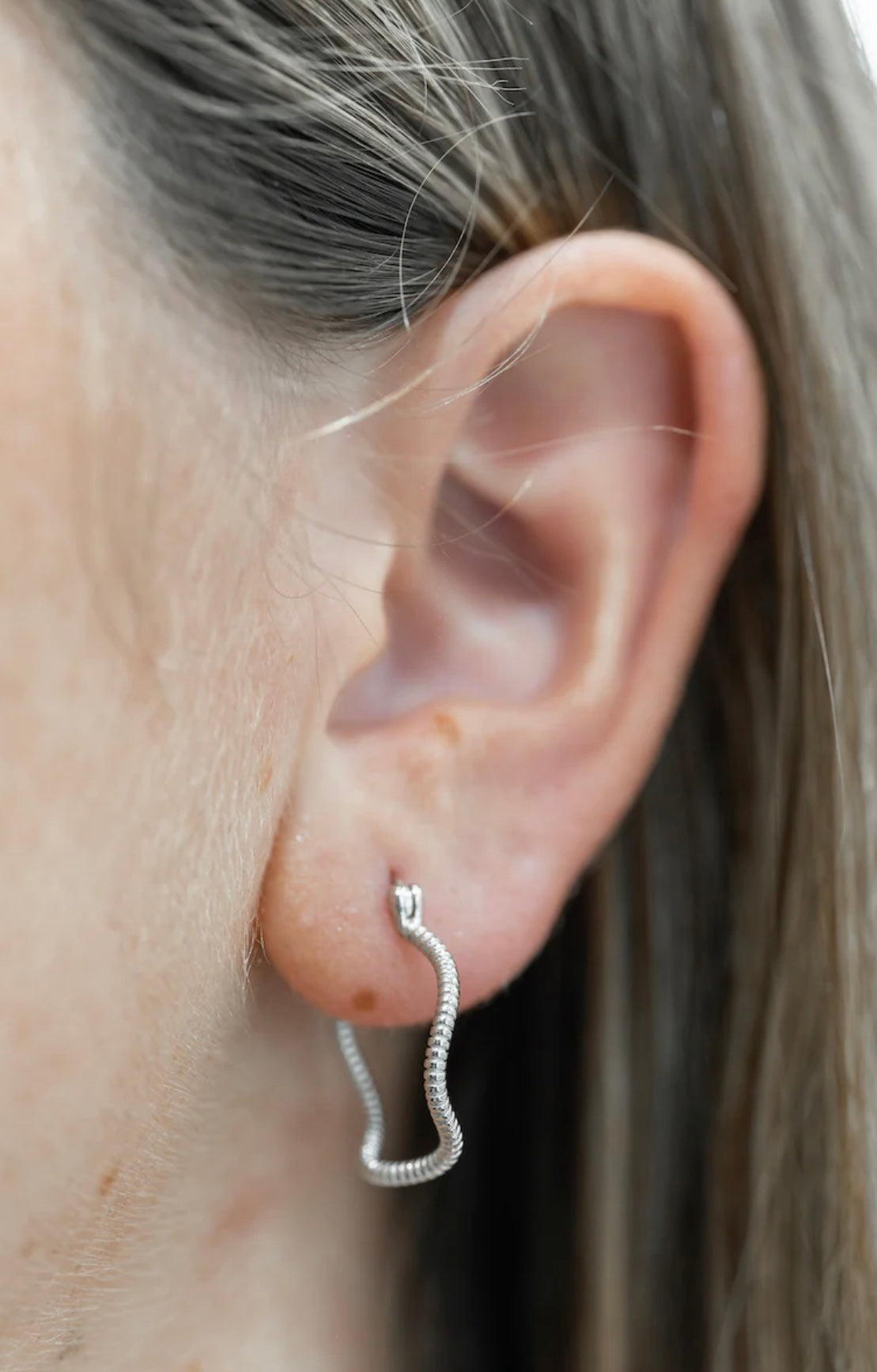 Sterling Silver Snake-Inspired Hoop Earrings
