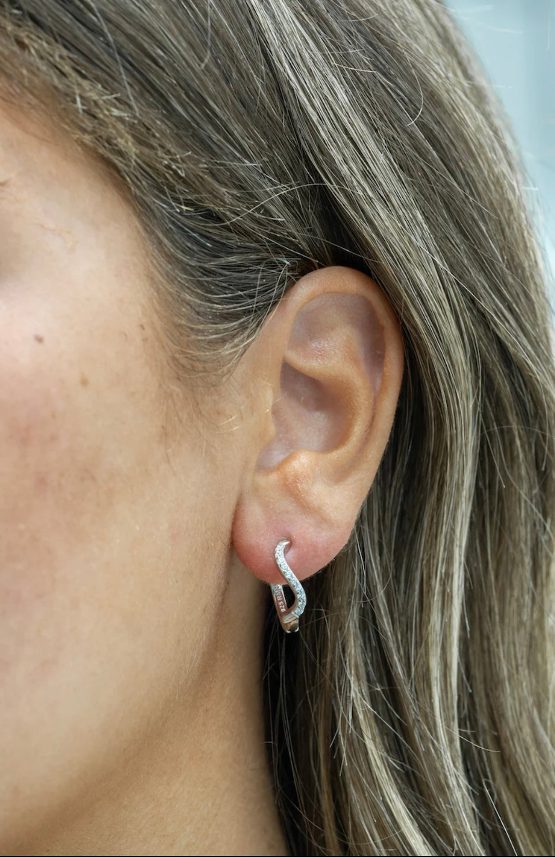 Silver Cubic Swirl Huggie Earrings