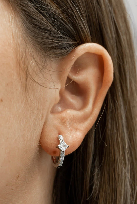 Silver Diamond Shaped Hoop Earrings