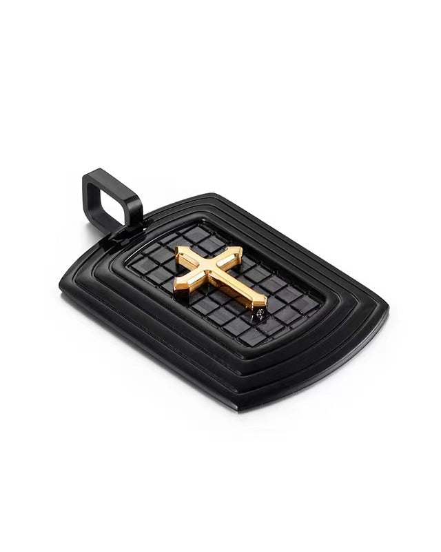 Men's Stainless Steel Dog Tag Pendant Necklace with Gold Cross