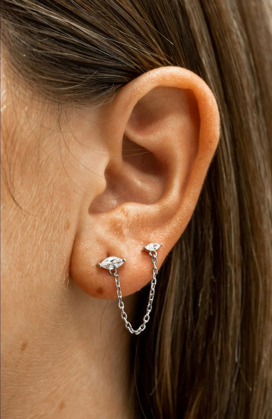 Sterling Silver Marquise CZ Linked Stud Earrings