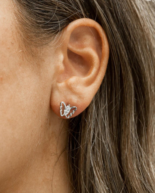 Sterling Silver & Cubic Zirconia Butterfly Stud Earrings