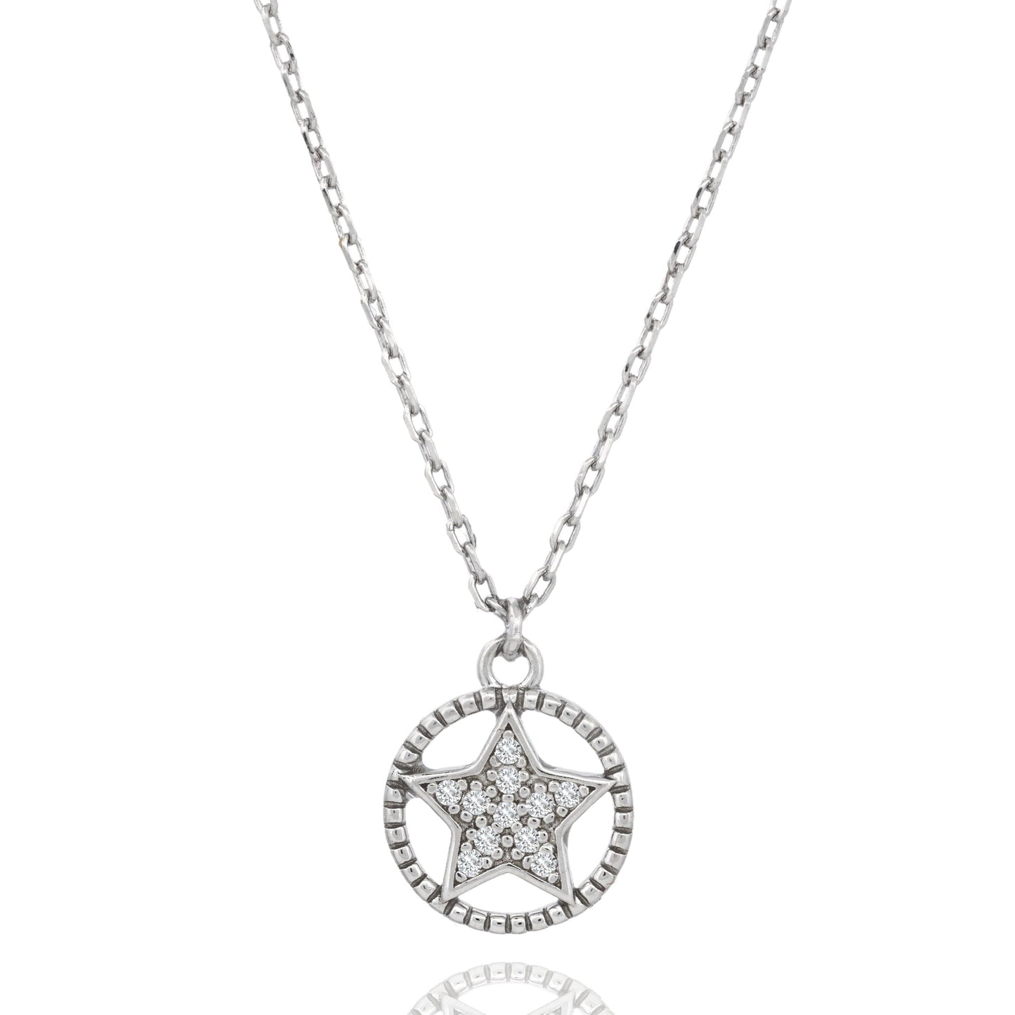 Silver Star In Circle Pendant Necklace