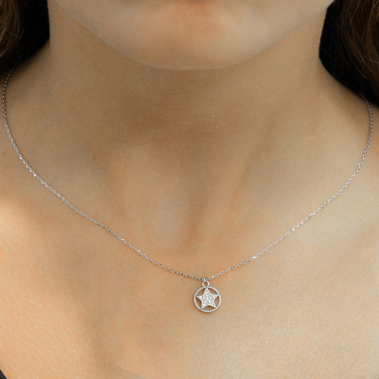 Silver Star In Circle Pendant Necklace