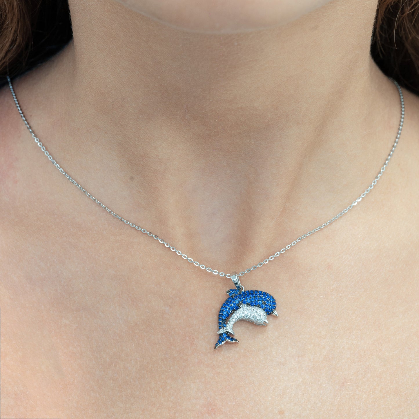 sterling Silver Blue Dolphin Necklace
