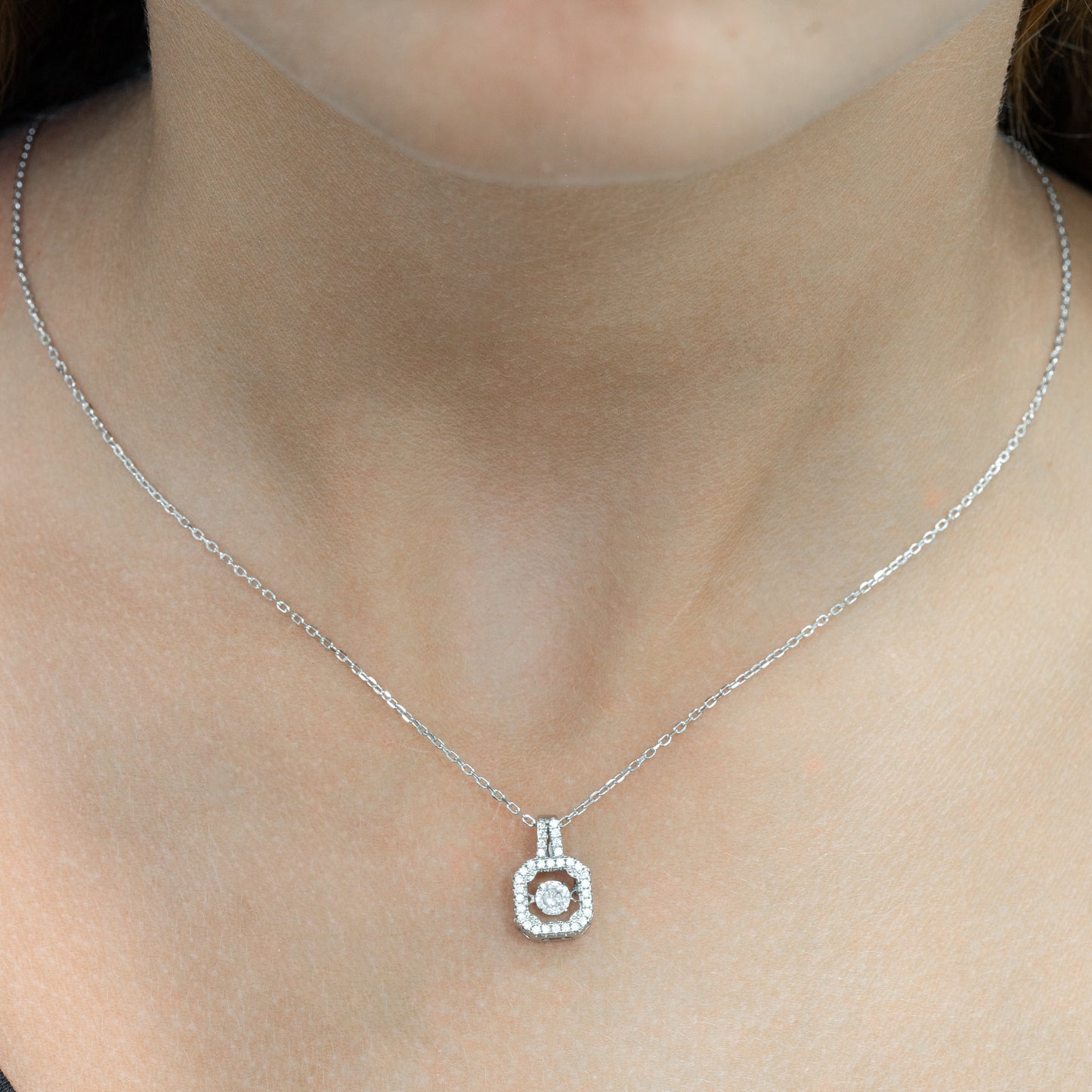 Silver Square Halo Necklace