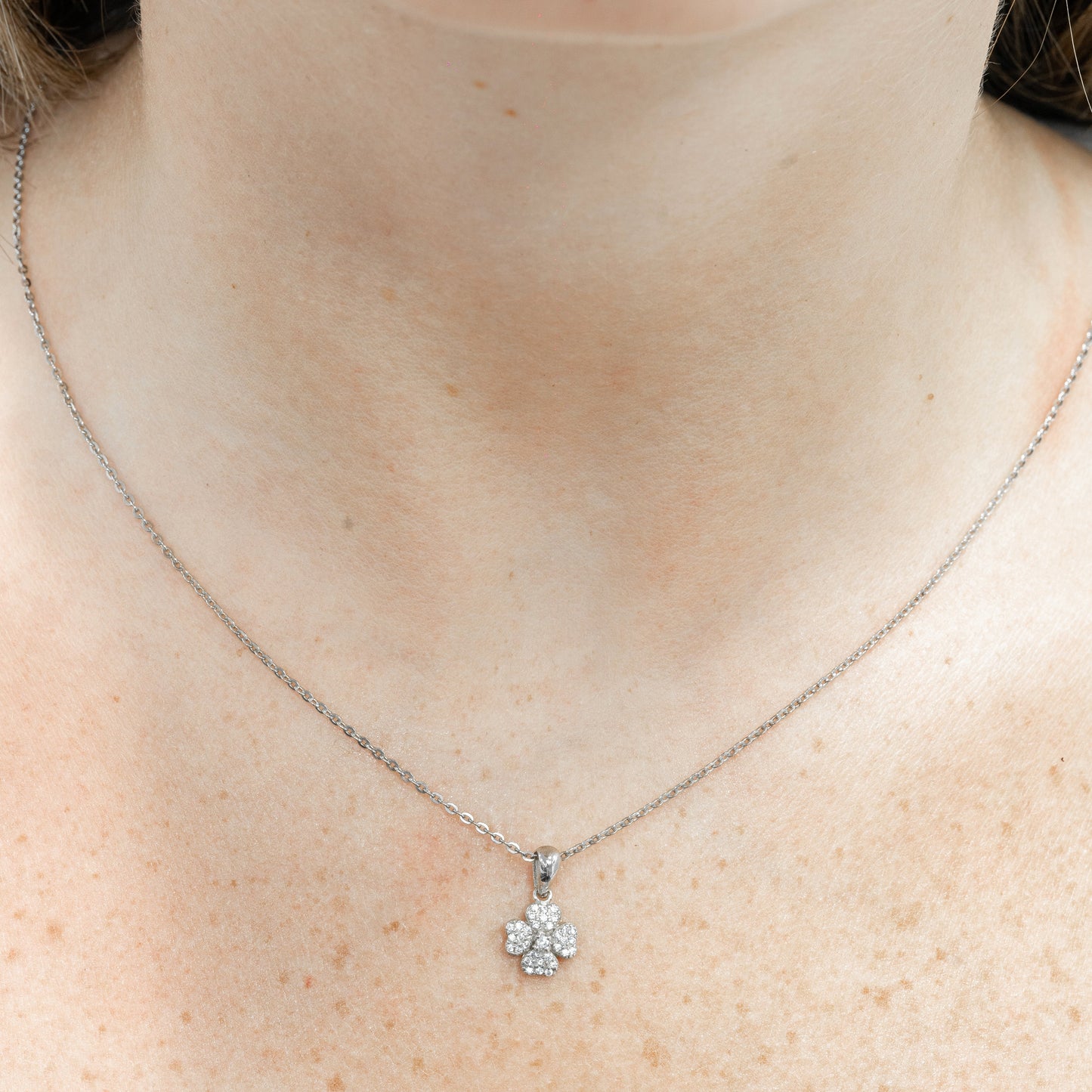 Silver Cubic Zirconia Clover Necklace