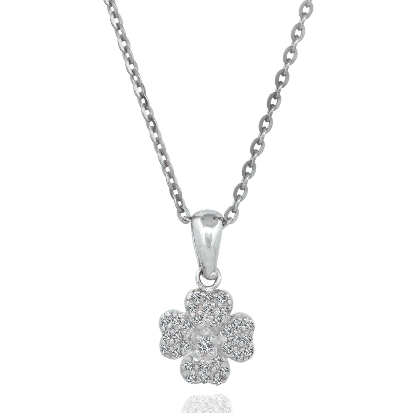 Silver Cubic Zirconia Clover Necklace