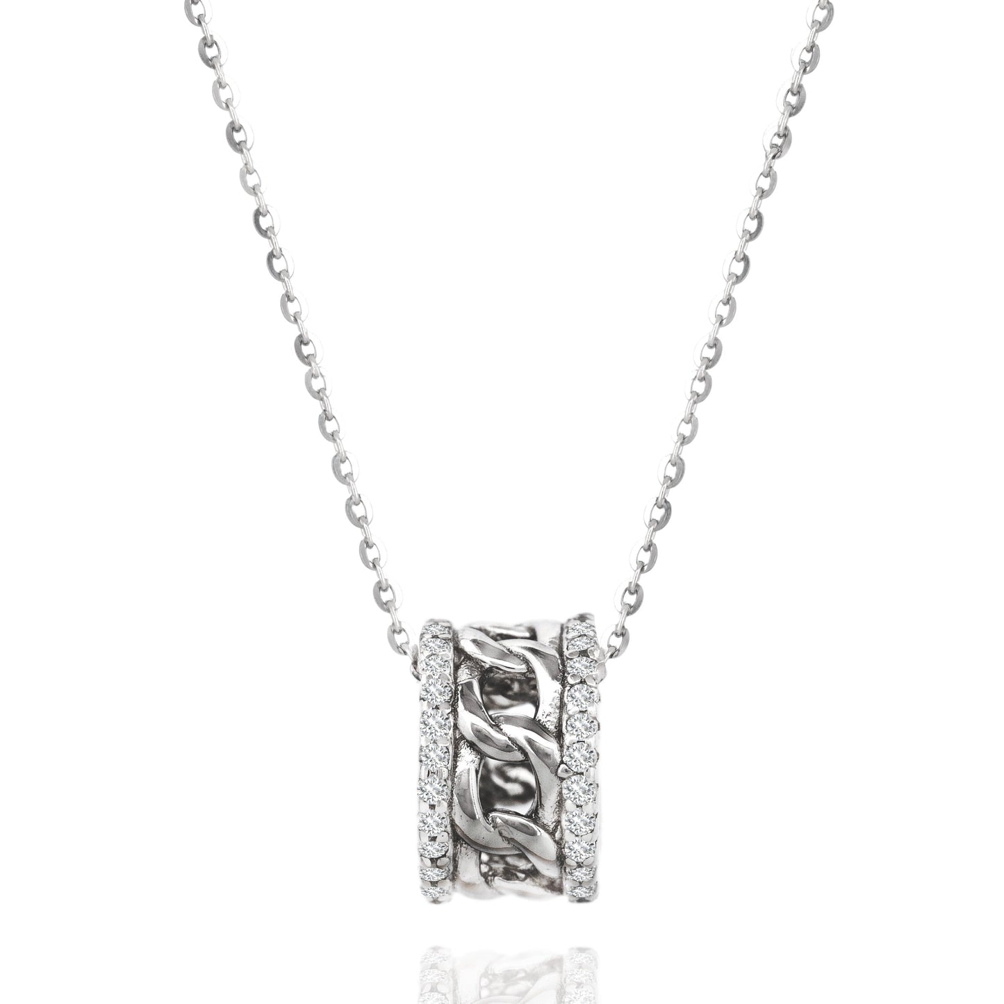 Silver Chain Circle Pendant Necklace