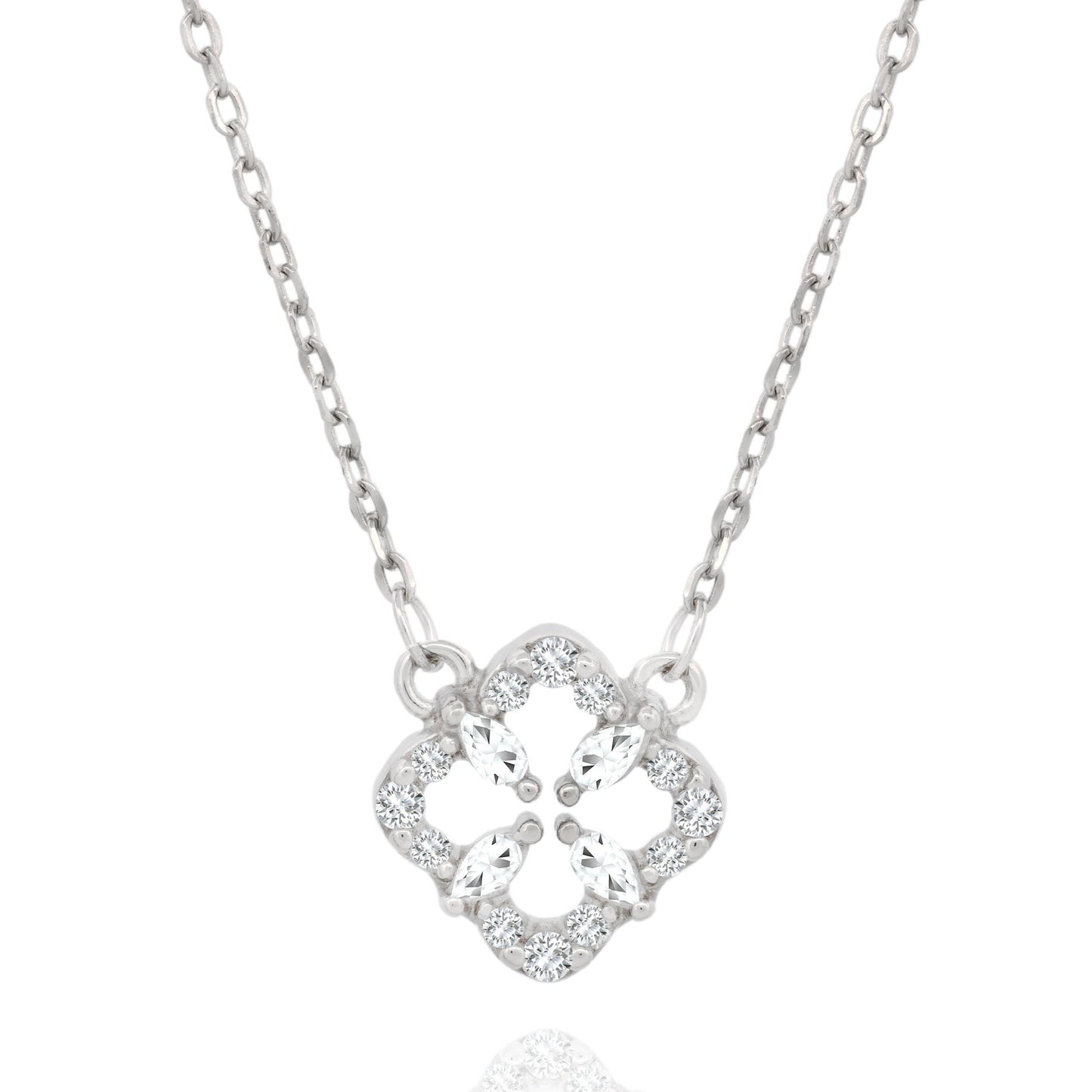 Silver Cubic Zirconia Square Halo Necklace