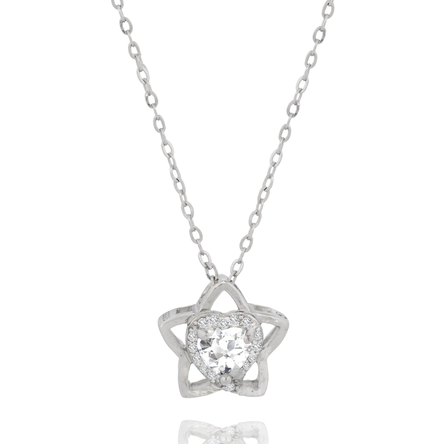 Silver Star Heart Necklace