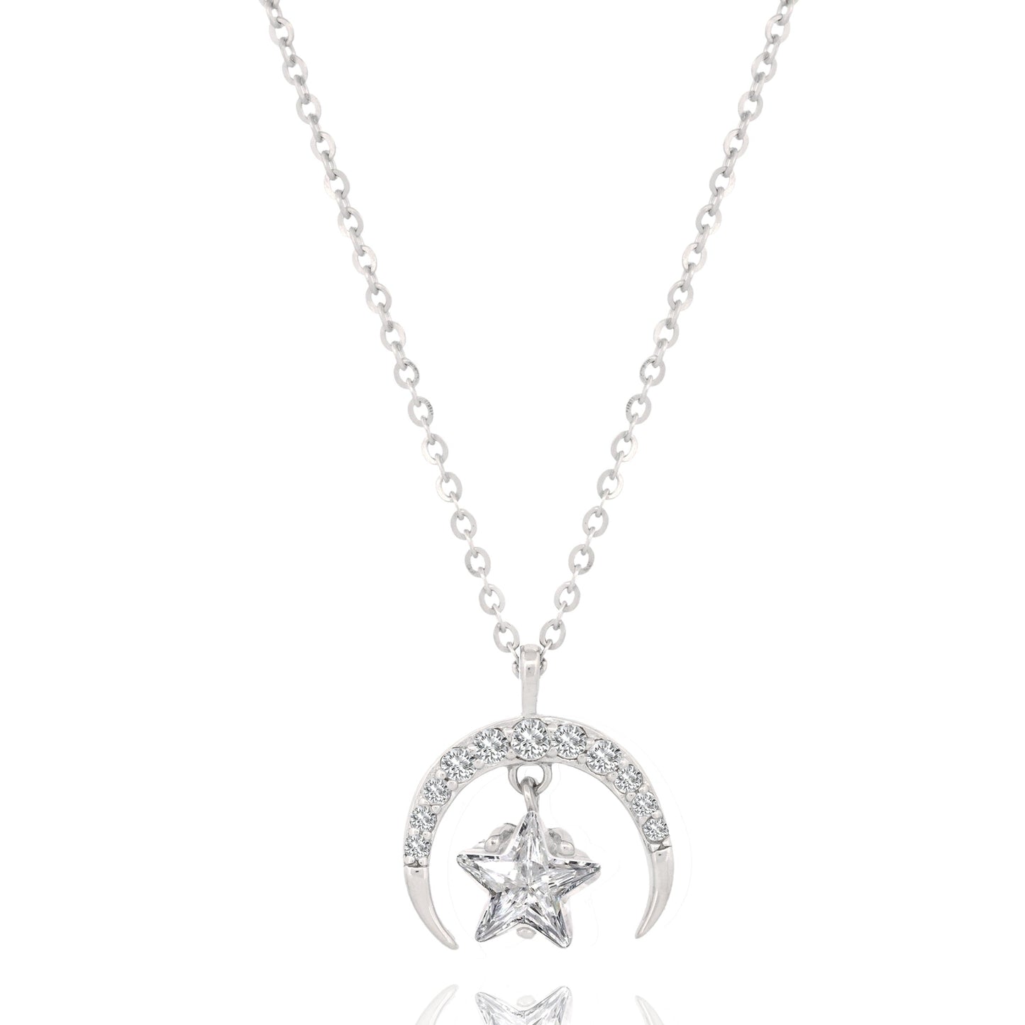 Silver Moon And Star Necklace