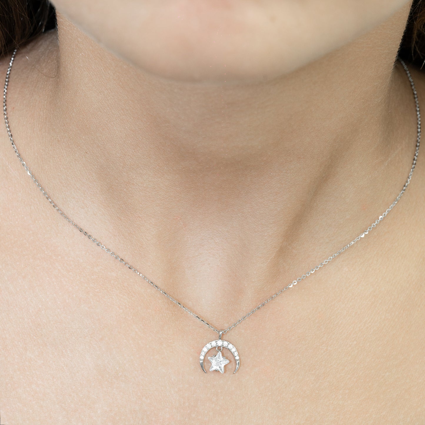 Silver Moon And Star Necklace