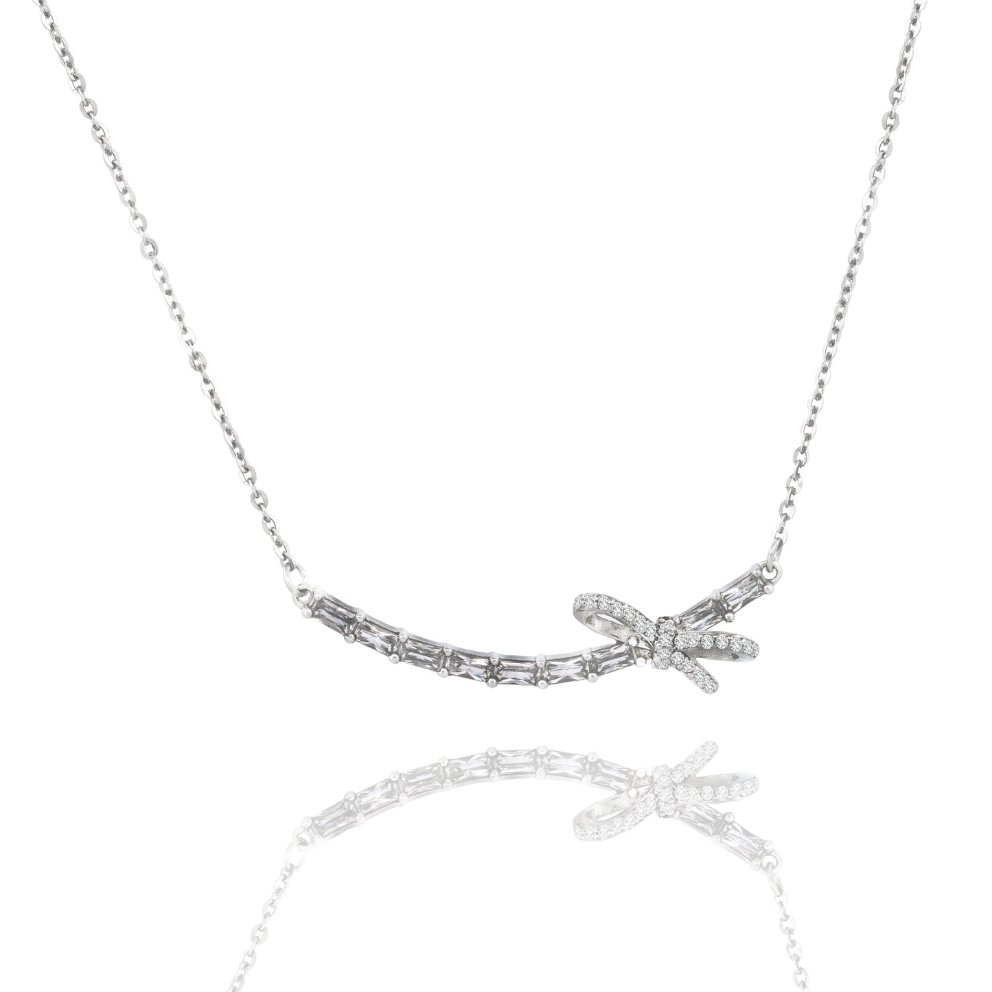 Silver Sparkly Bow Pendant Necklace