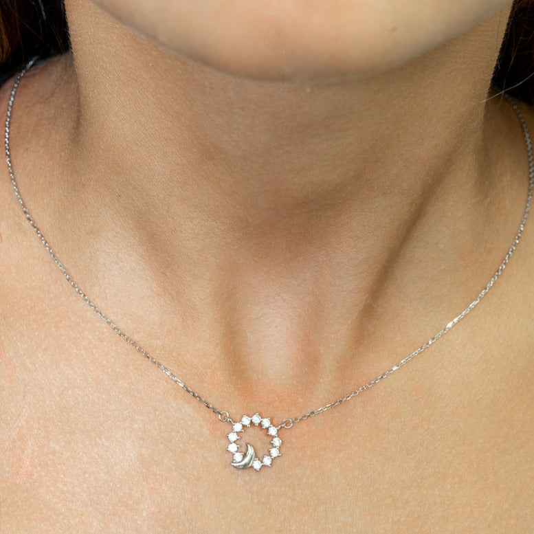 Silver Moon Circle Pendant Necklace