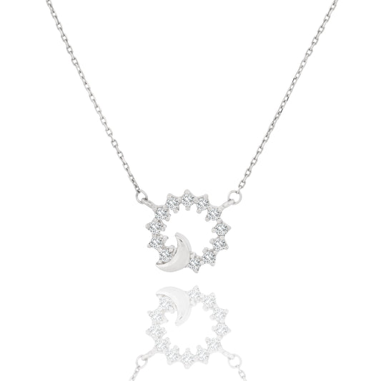 Silver Moon Circle Pendant Necklace