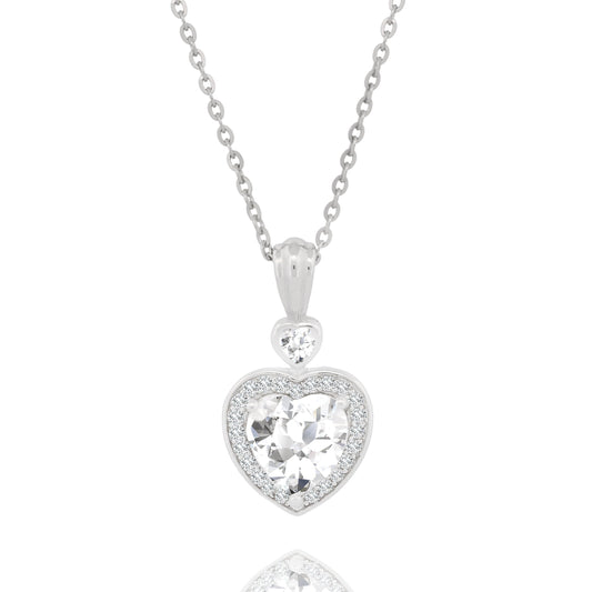 Silver Cubic Zirconia Heart Necklace