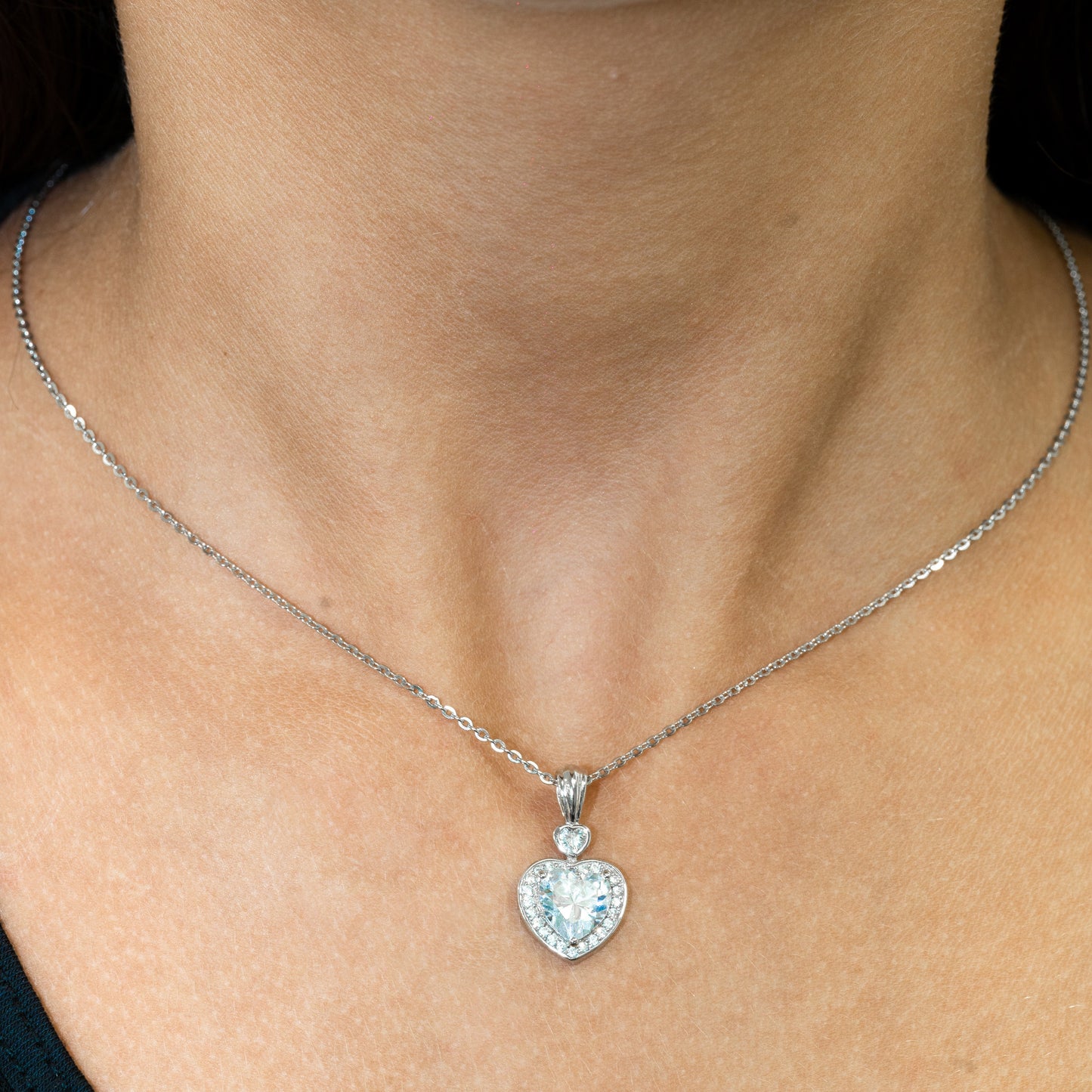 Silver Cubic Zirconia Heart Necklace
