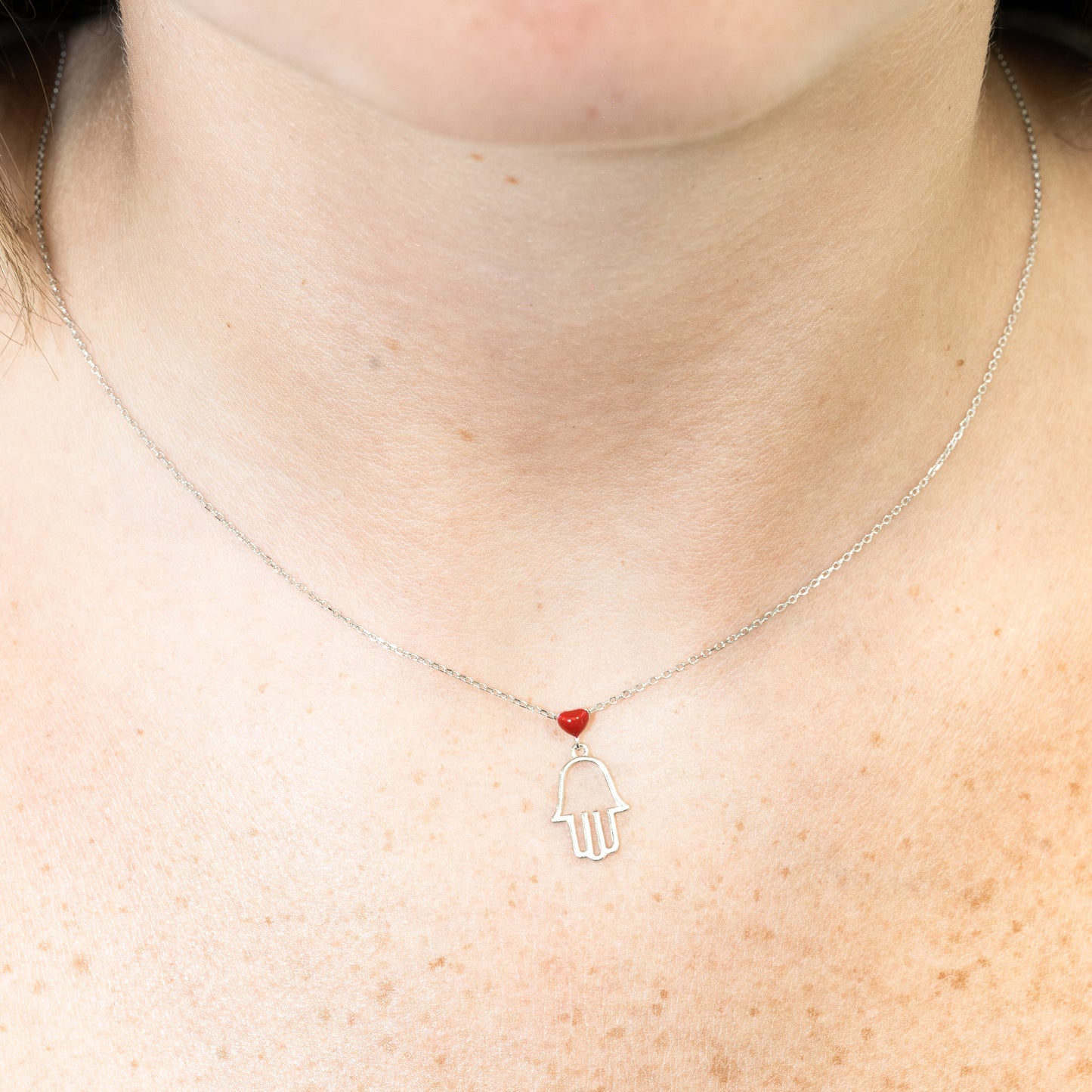 Silver Hamsa Heart Pendant Necklace