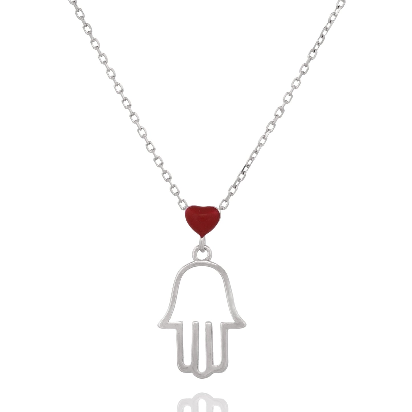 Silver Hamsa Heart Pendant Necklace