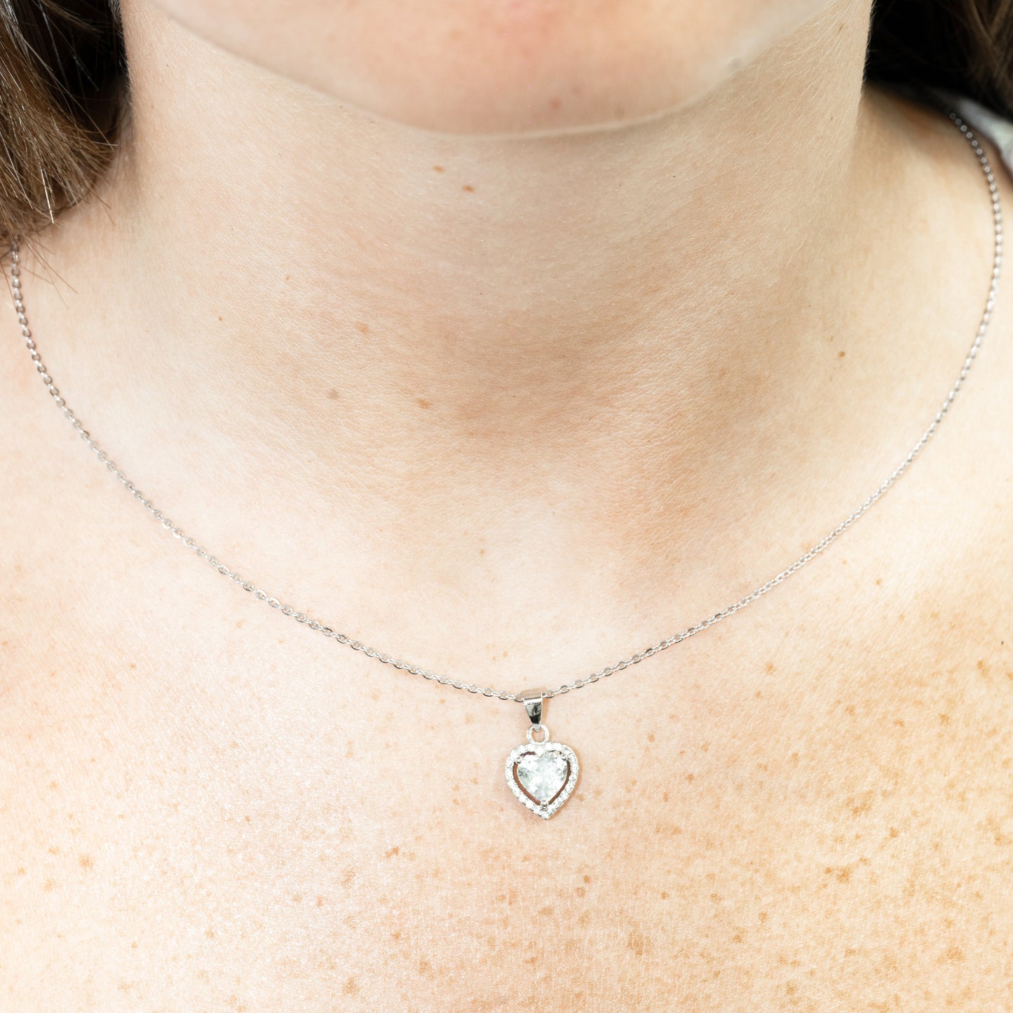 Silver Sparkle Cubic Zirconia Heart Neacklace