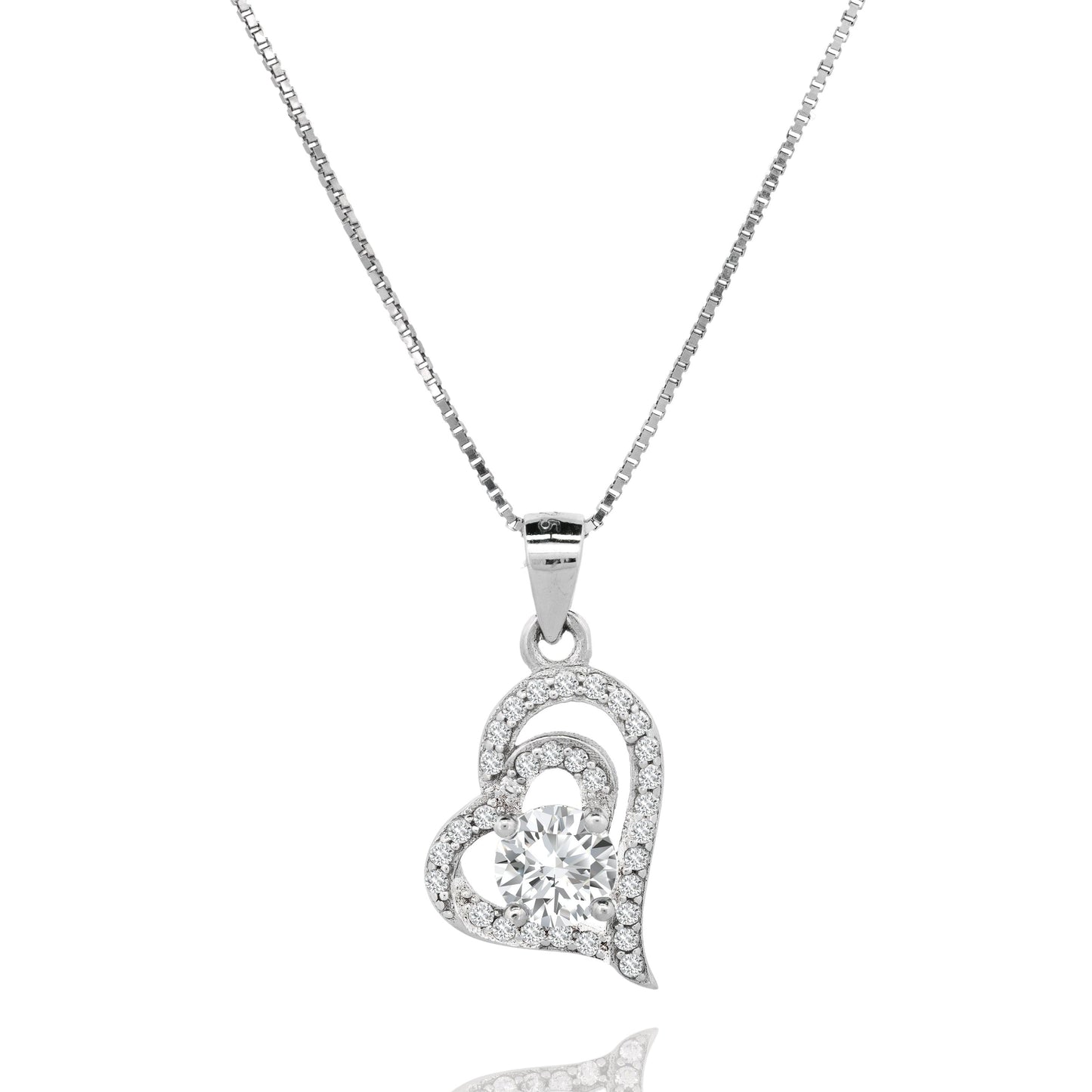 Silver Layered Heart Pendant Necklace