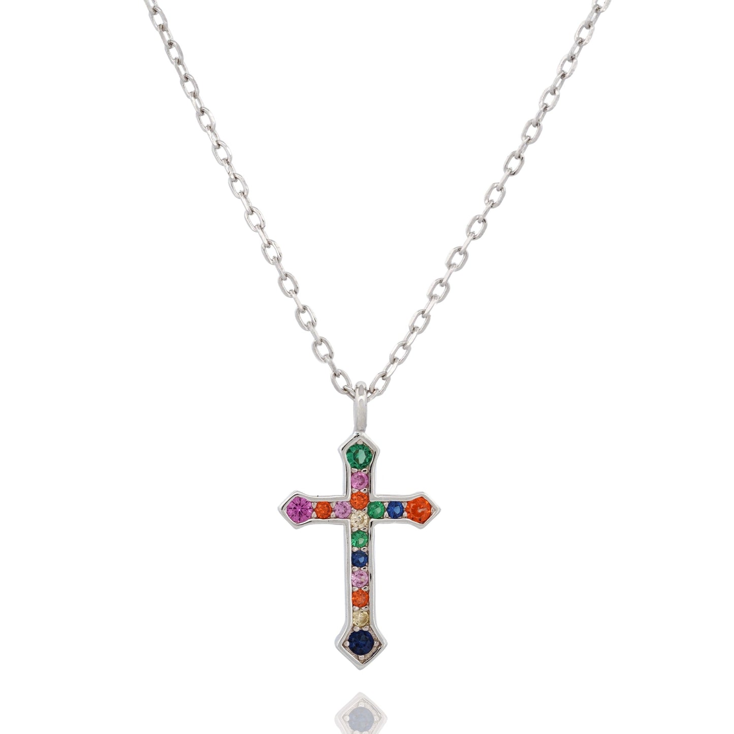 Silver Coloured Crystals Cross Necklace