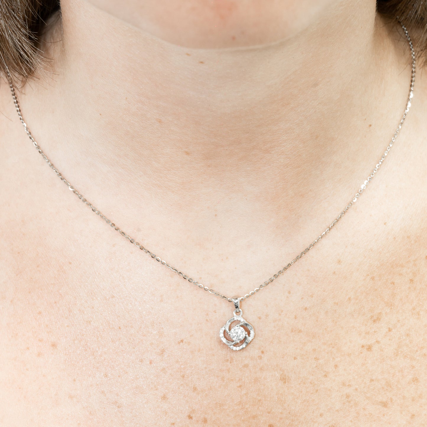 Silver Crystal Spiral Pendant Necklace