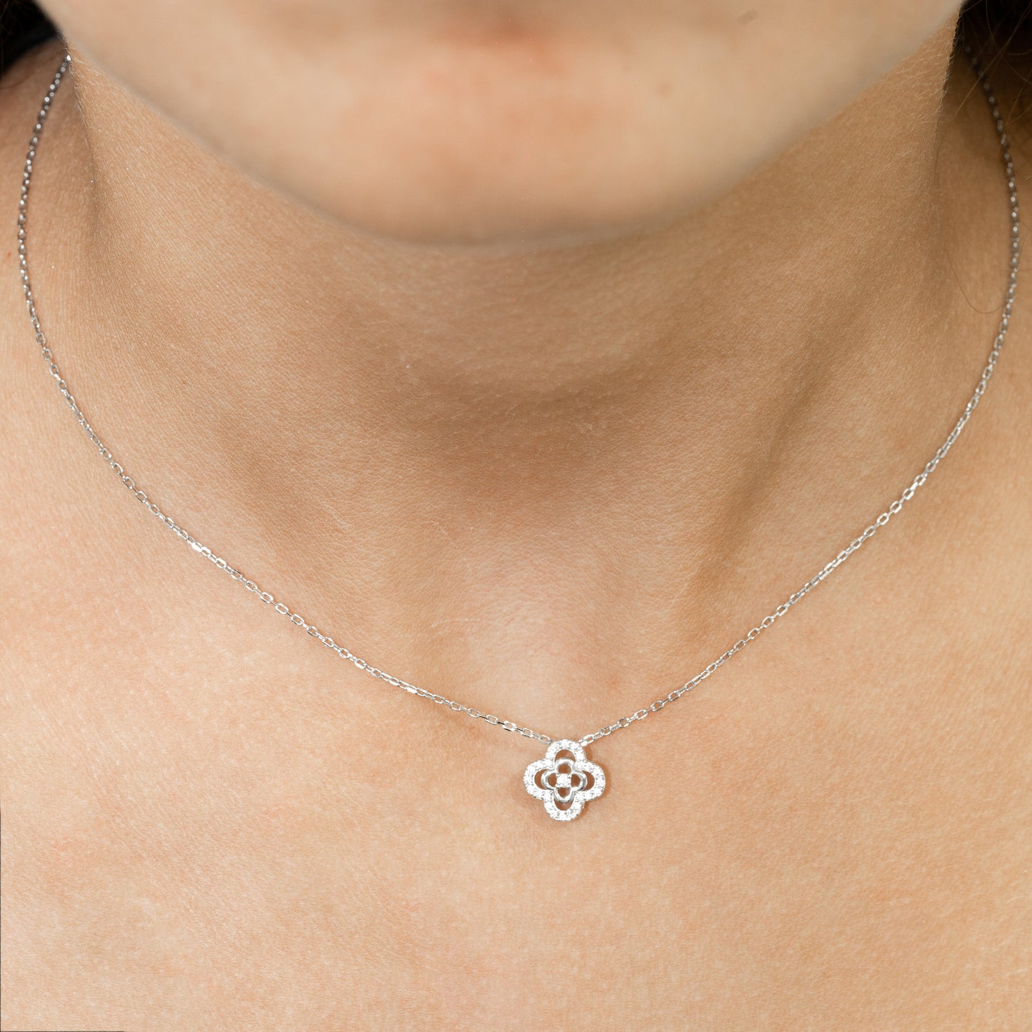 Silver Quatrefoil Crystal Pendant Necklace
