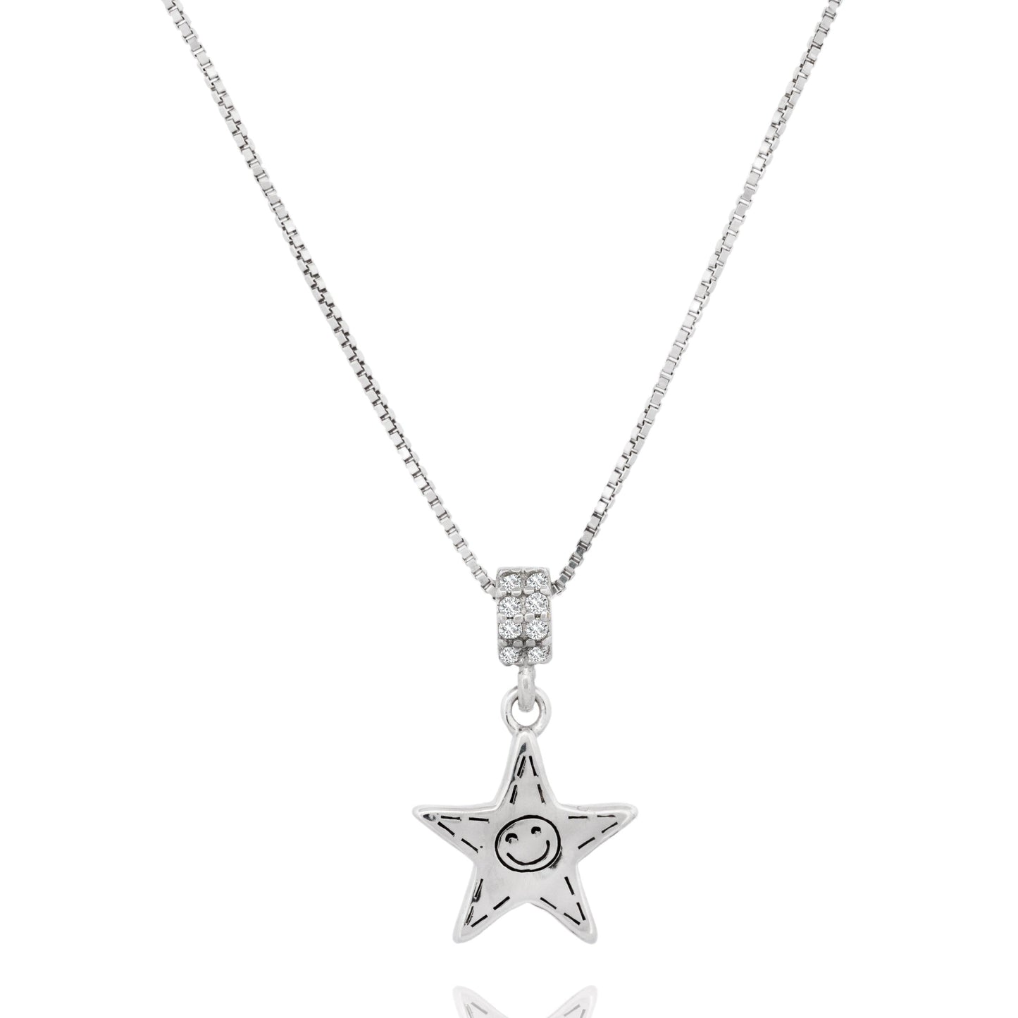 Whimsical Sterling Silver Smiley Star Pendant Necklace