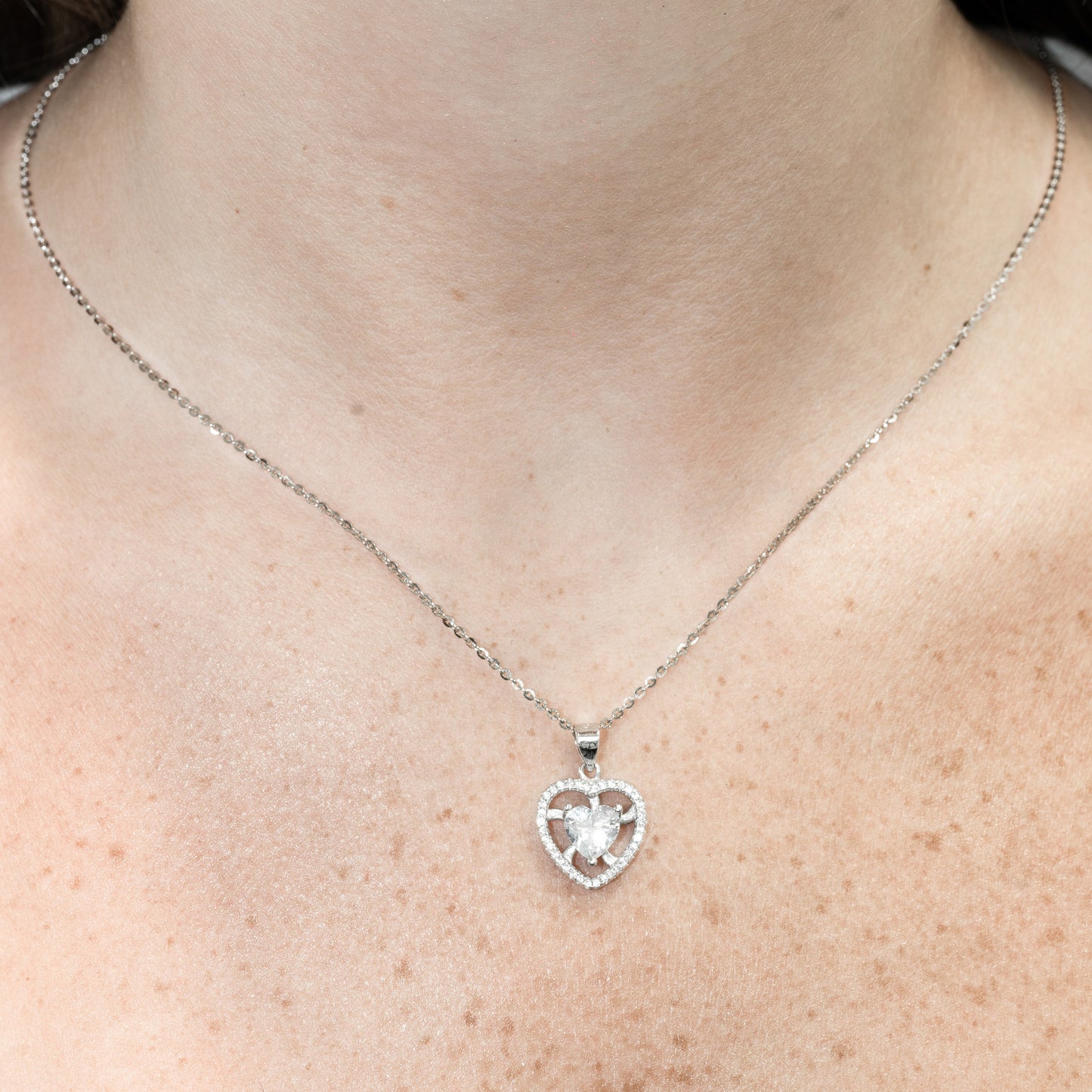 Silver Openwork Heart Pendant Necklace