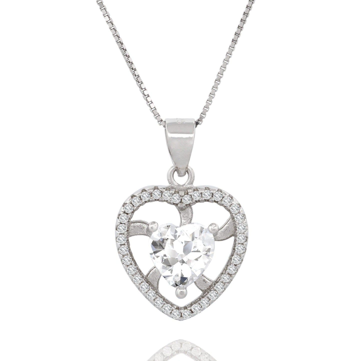 Silver Openwork Heart Pendant Necklace