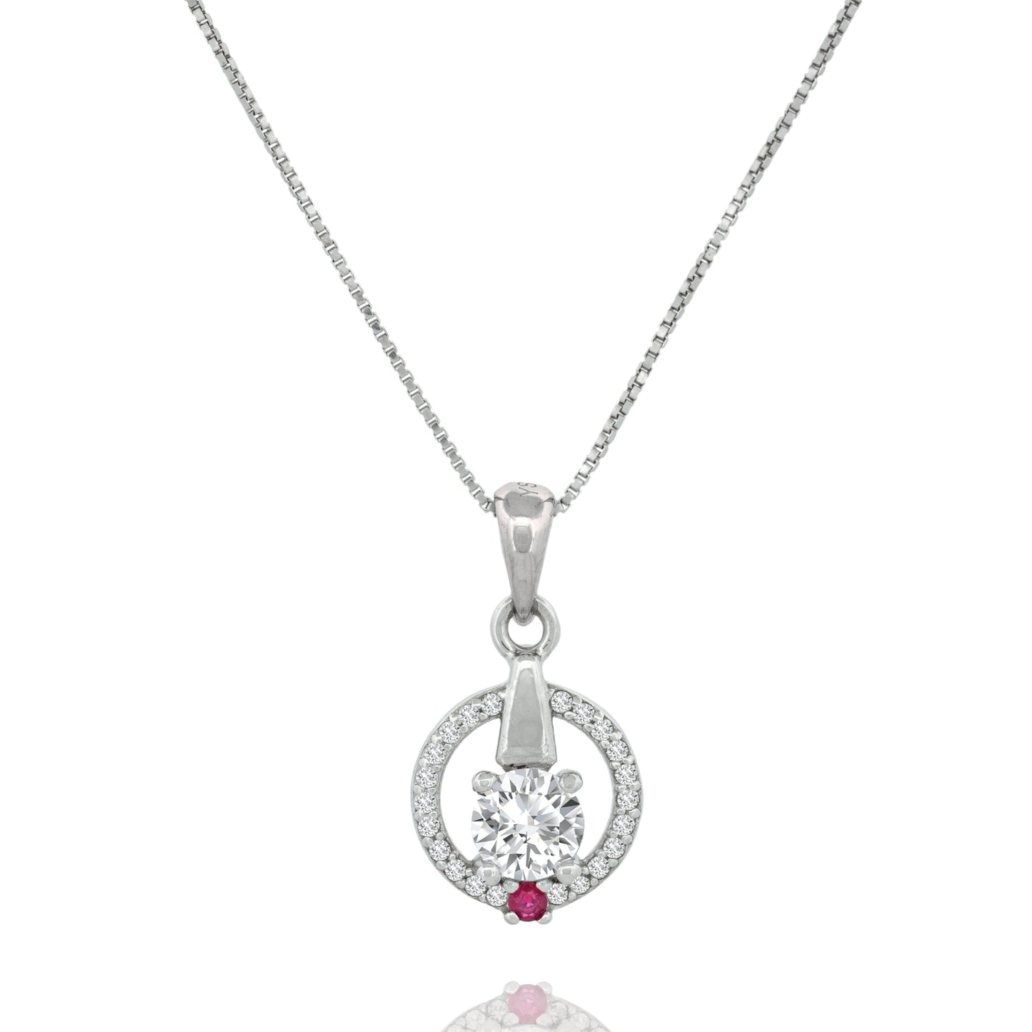 Elegant Sterling Silver Circle Pendant Necklace with Cubic Zirconia and Accent Stone
