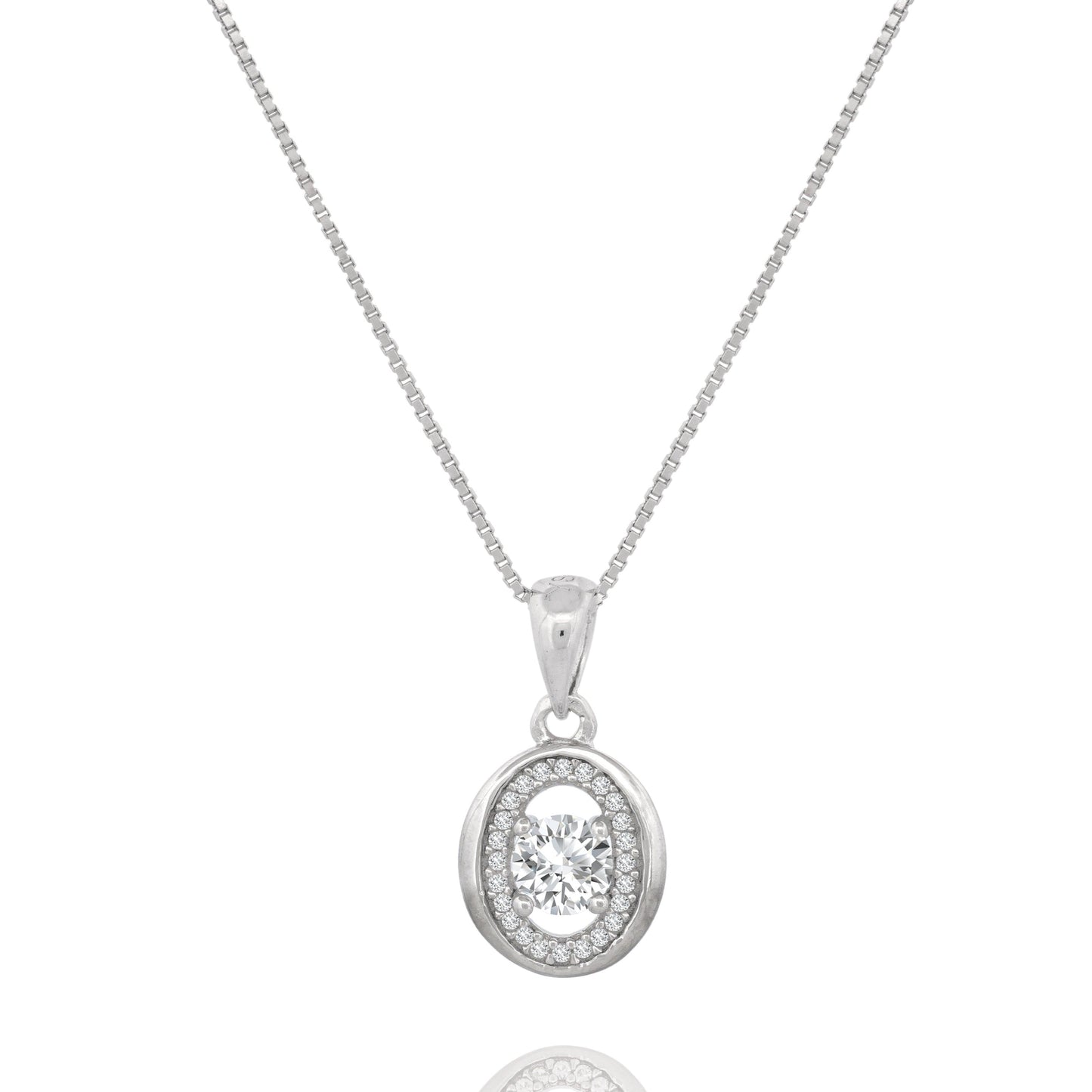 Silver Classic Halo Pendant Necklace