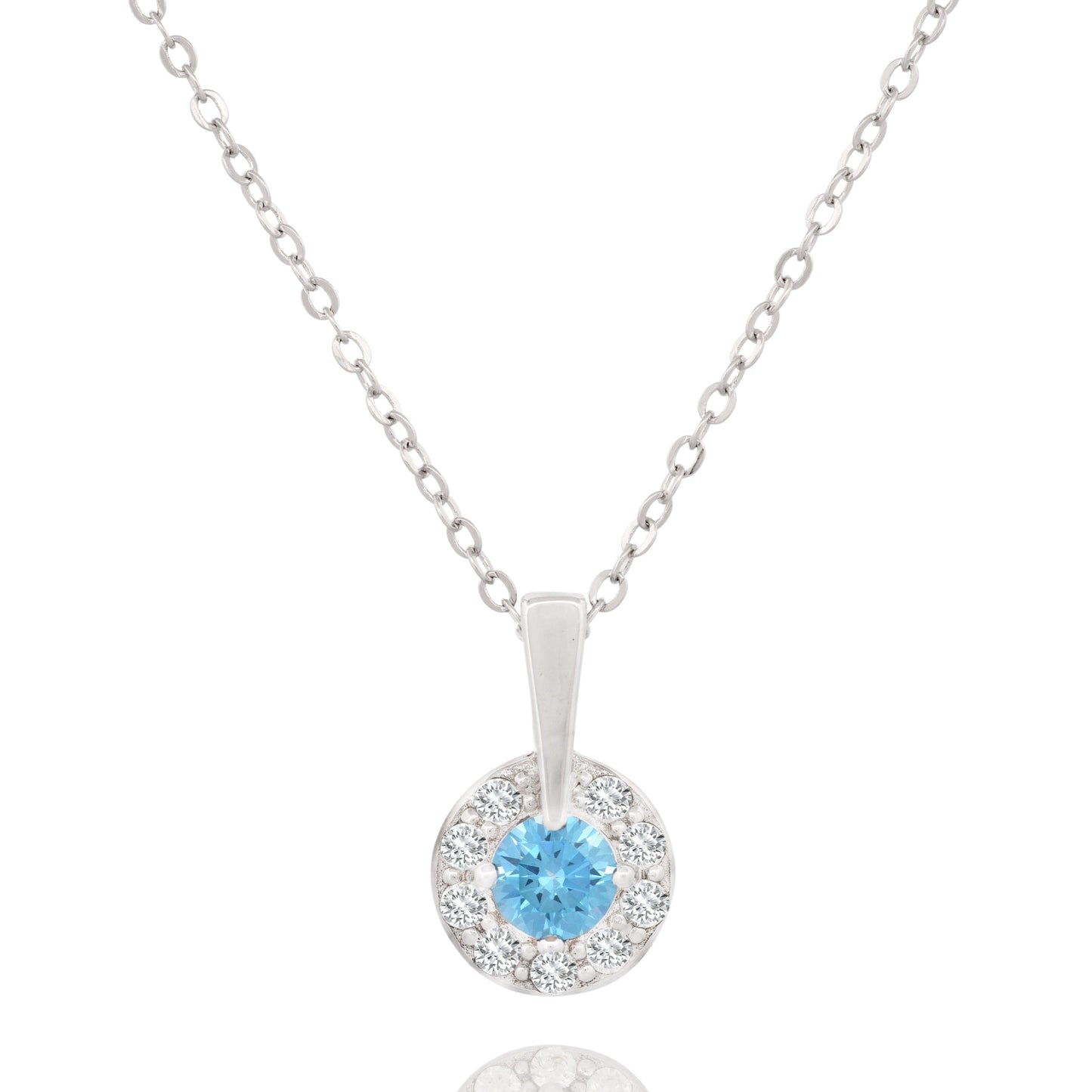 Silver Round Blue Gemstone Pendant Necklace