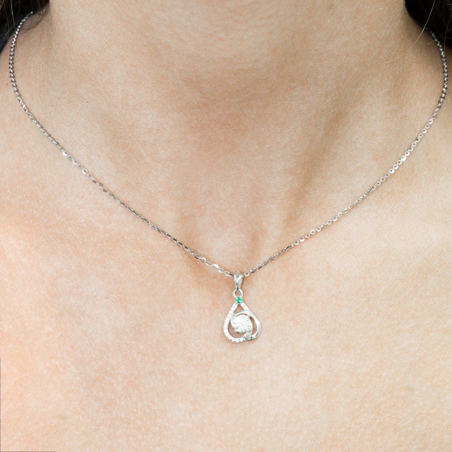 Silver Teardrop Spiral Pendant Necklace