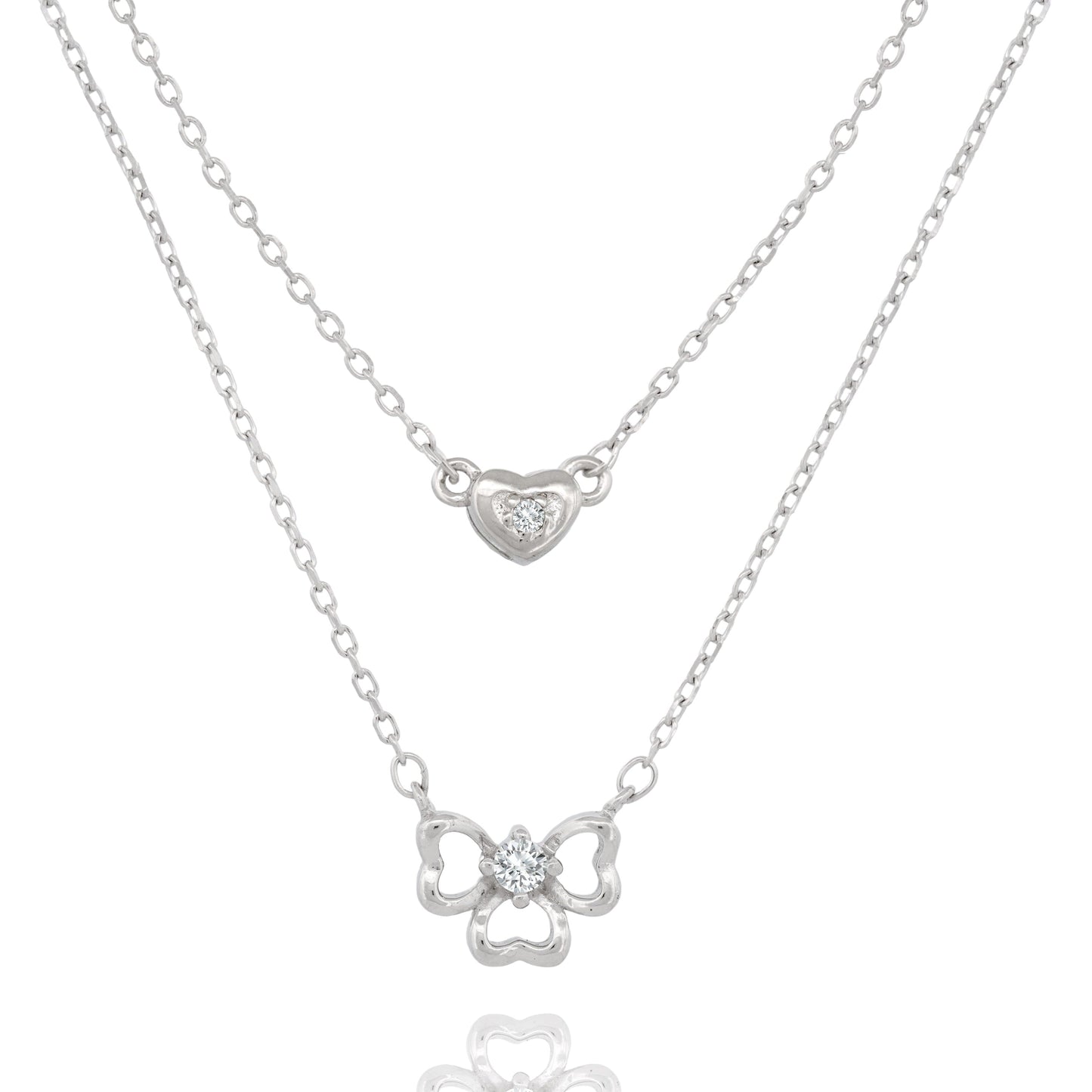 Delicate Sterling Silver Layered Heart and Floral Necklace