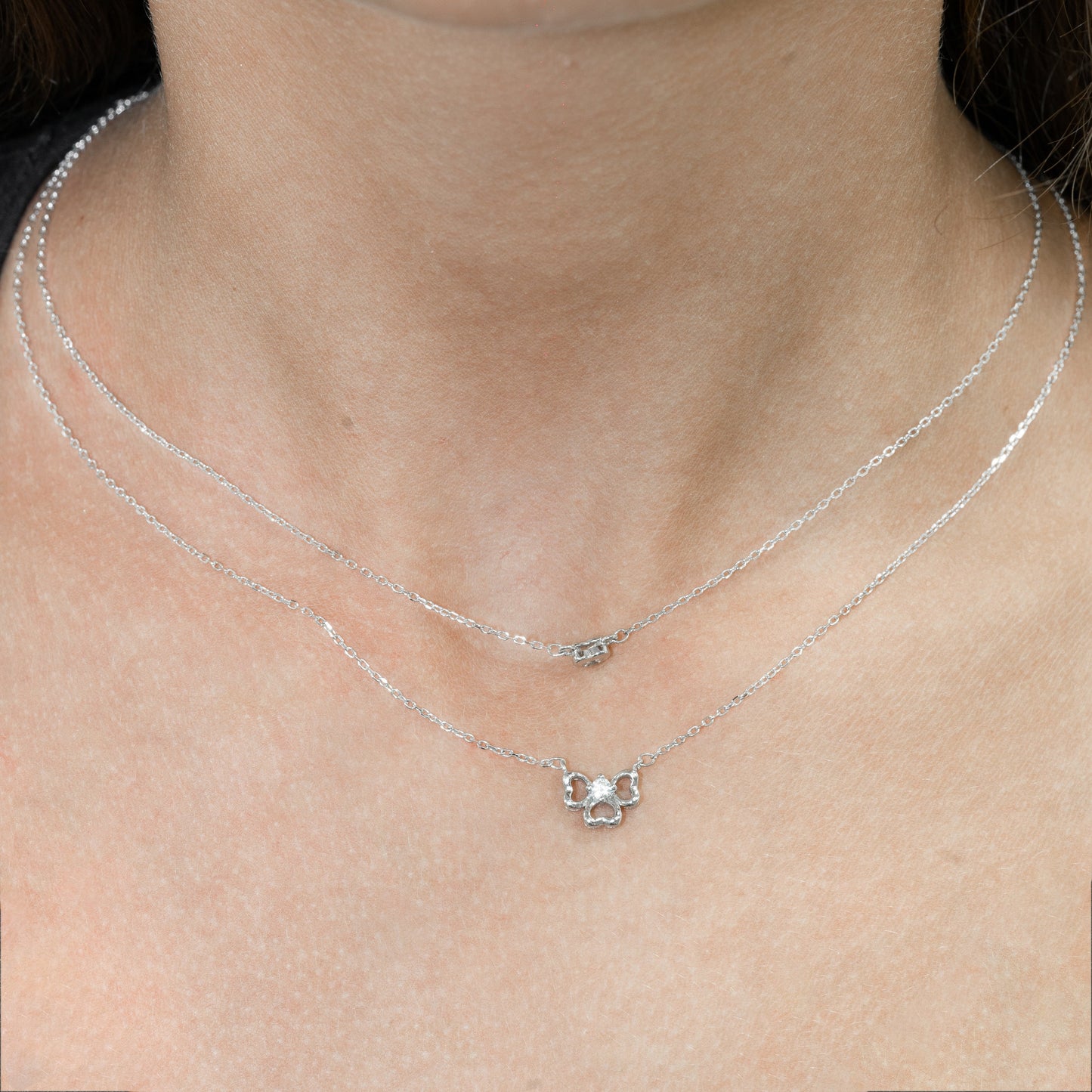 Delicate Sterling Silver Layered Heart and Floral Necklace
