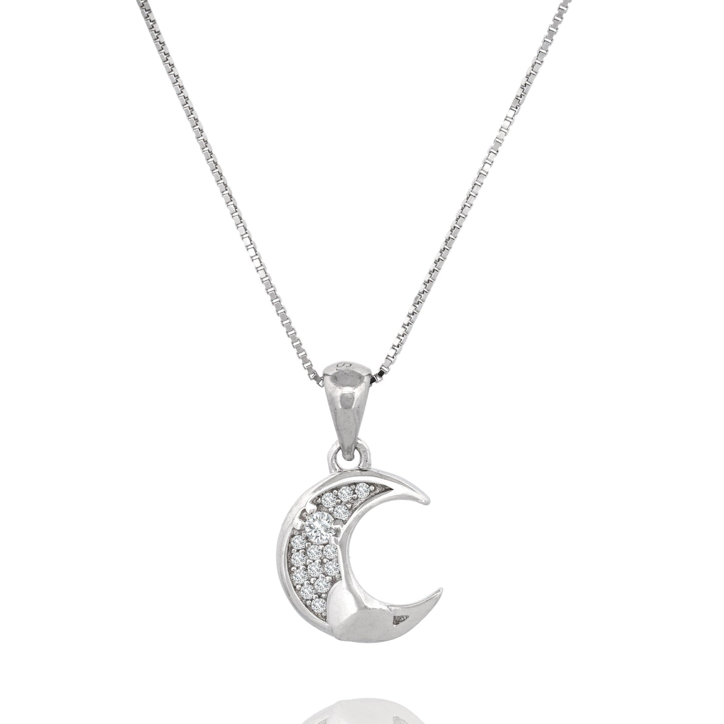Silver Sparkle Moon Pendant Necklace