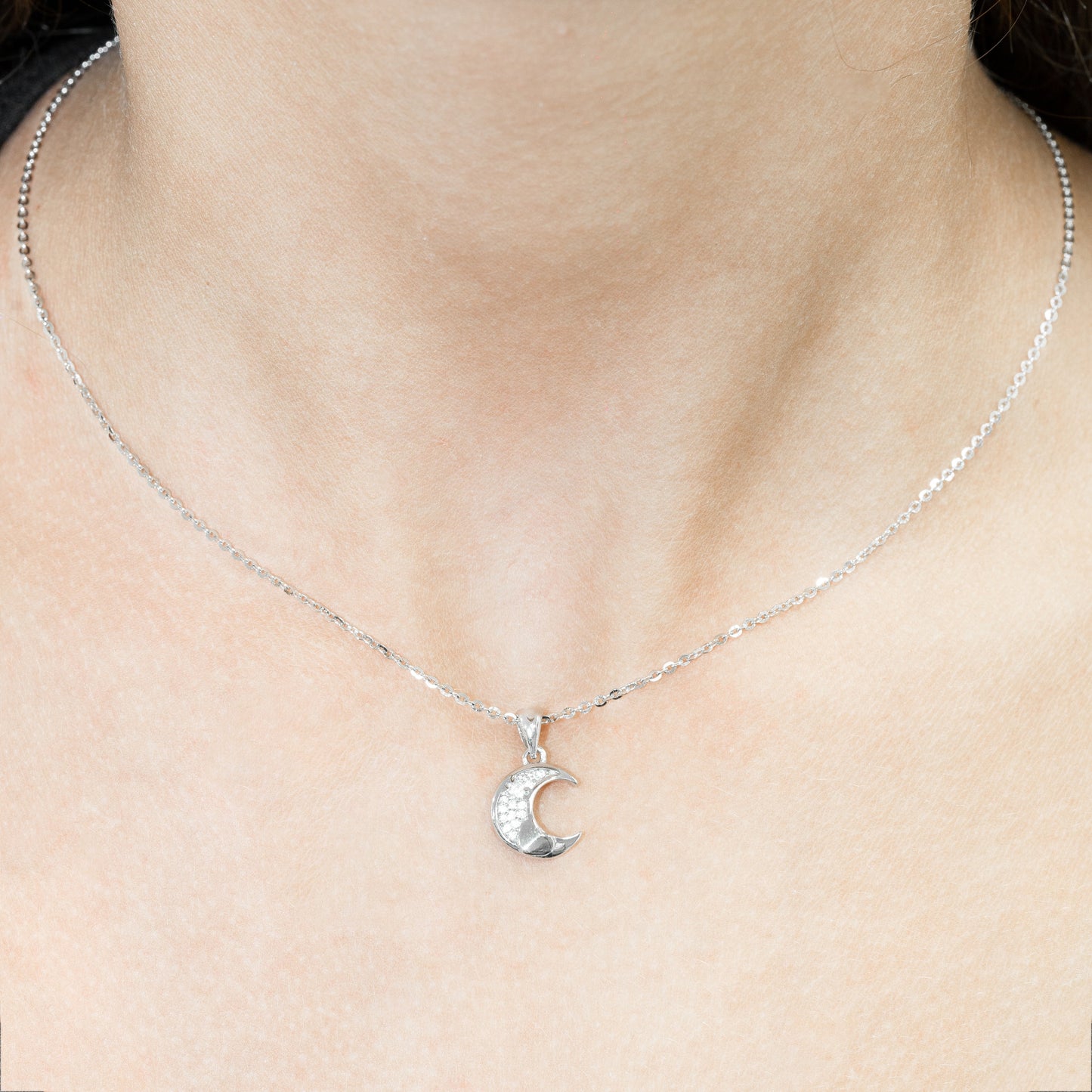 Silver Sparkle Moon Pendant Necklace