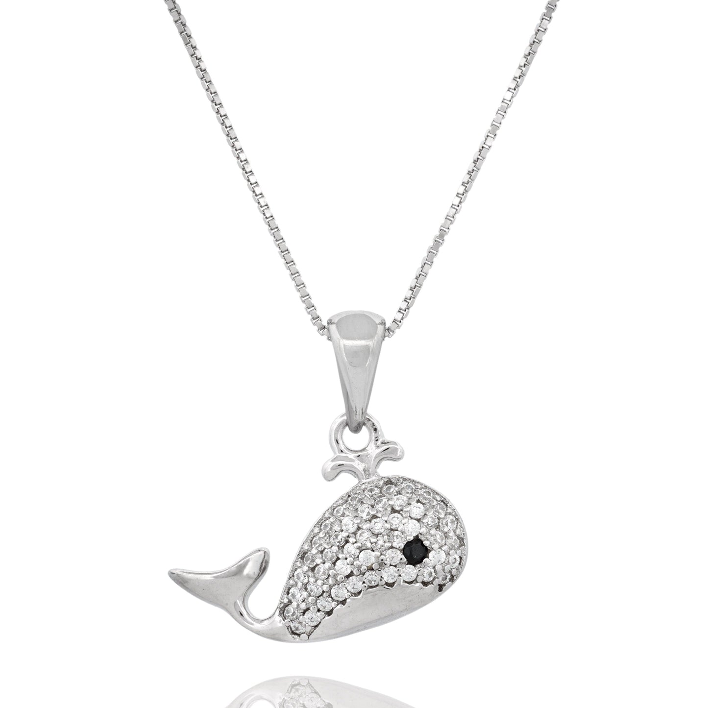 Silver Crystal Whale Pendant Necklace