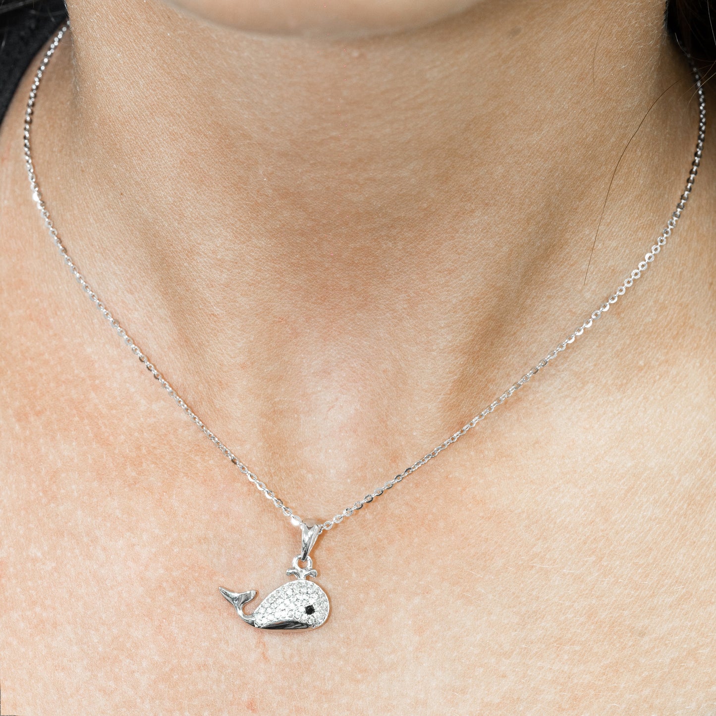 Silver Crystal Whale Pendant Necklace