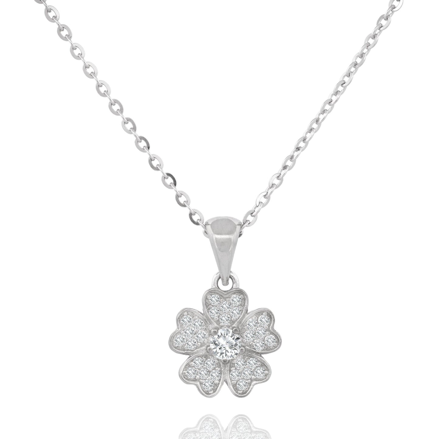 Silver sparkling Flower Pendant Necklace