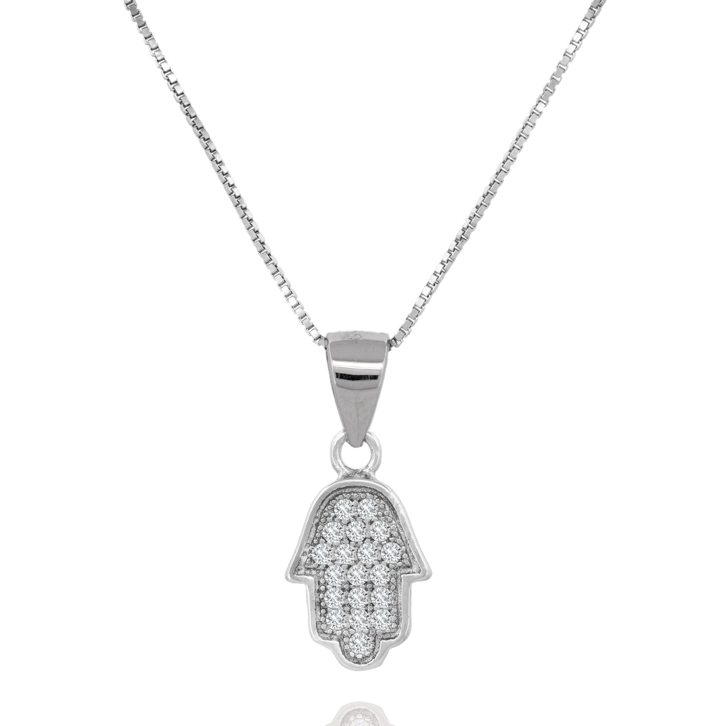 Sparkling Sterling Silver Hamsa Hand Pendant Necklace