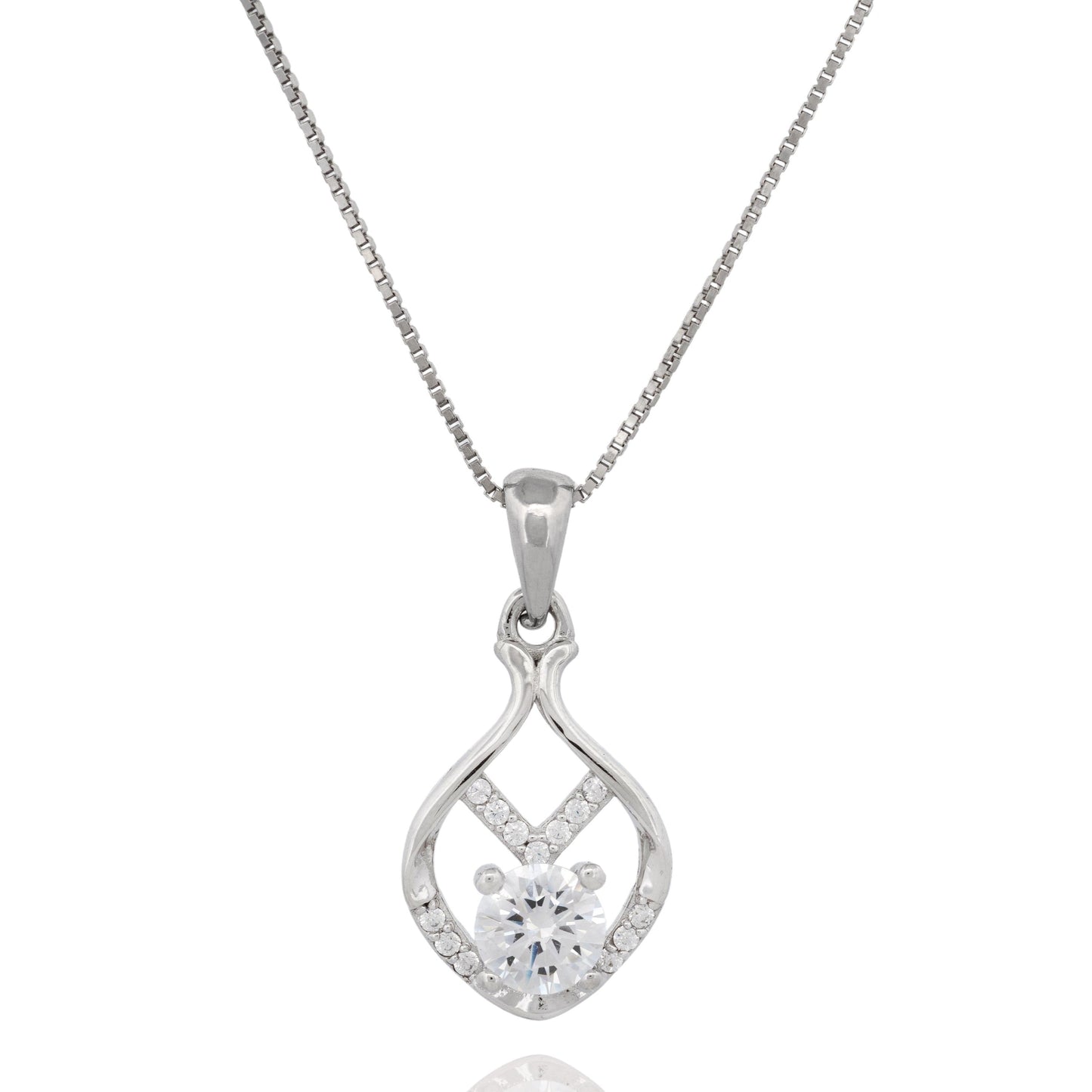 Elegant Sterling Silver Pear-Shaped Halo Pendant Necklace