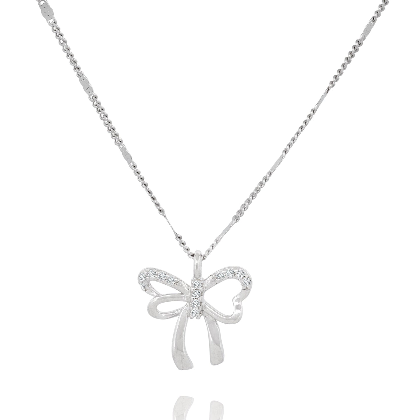 Silver Ribbon Bow Pendant Necklace