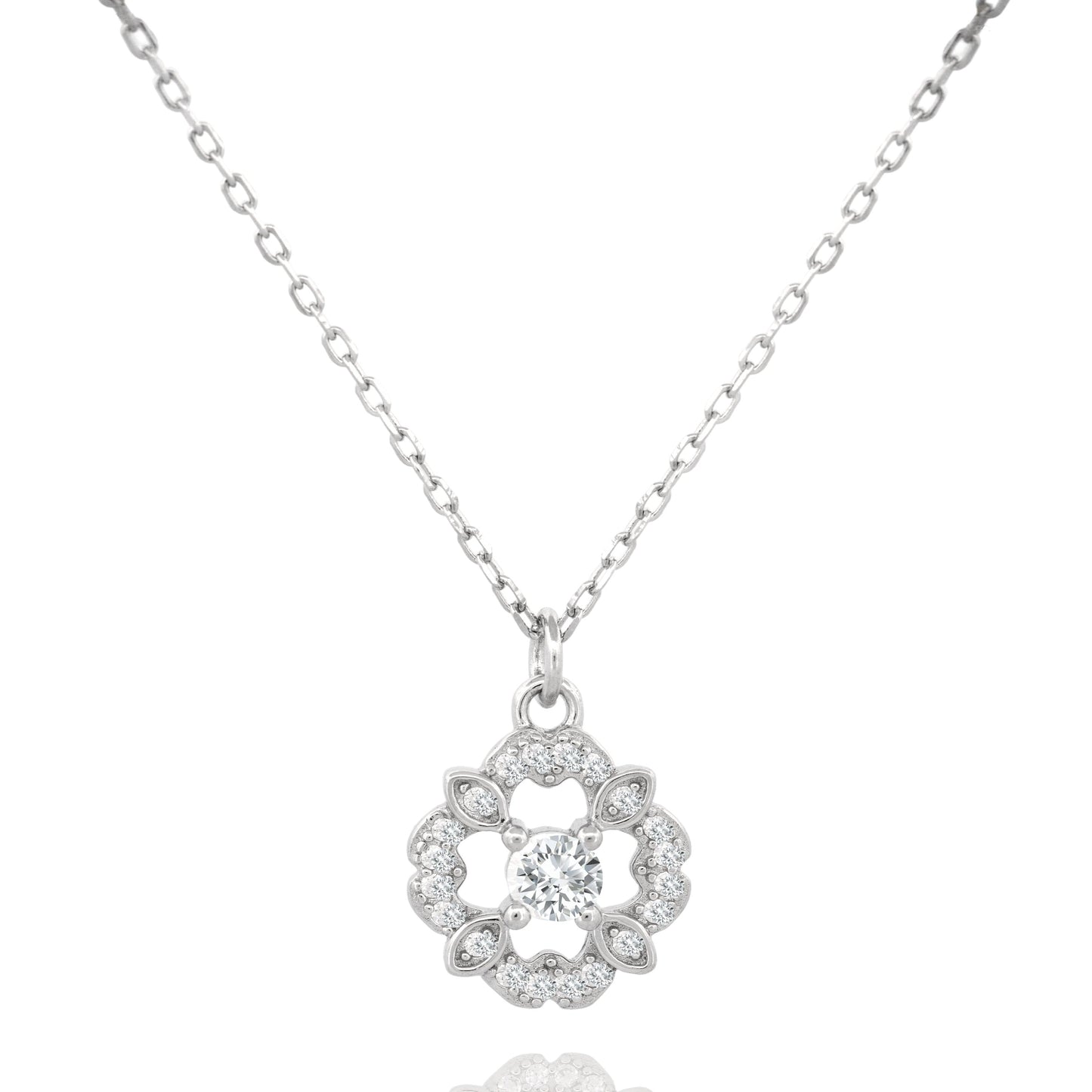 Dazzling Sterling Silver Dancing Cubic Zirconia Floral Necklace
