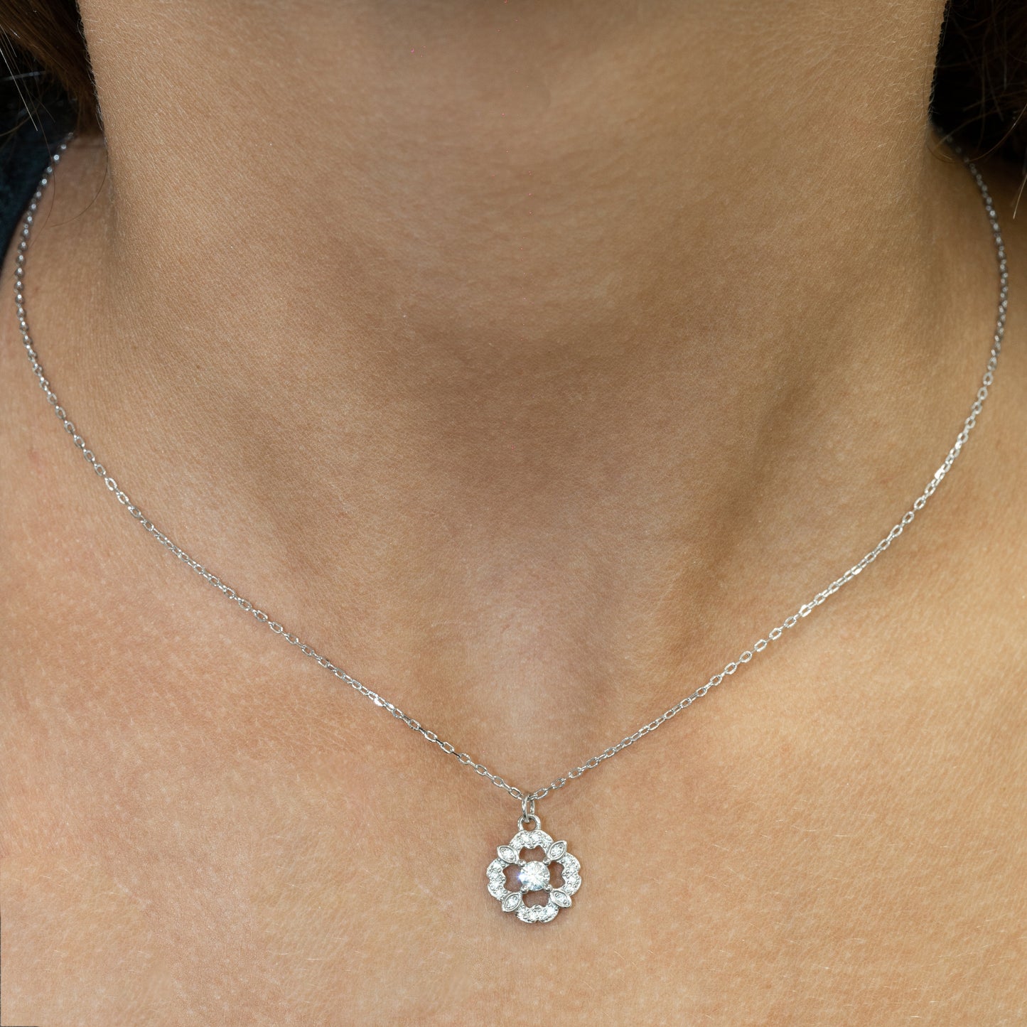 Dazzling Sterling Silver Dancing Cubic Zirconia Floral Necklace