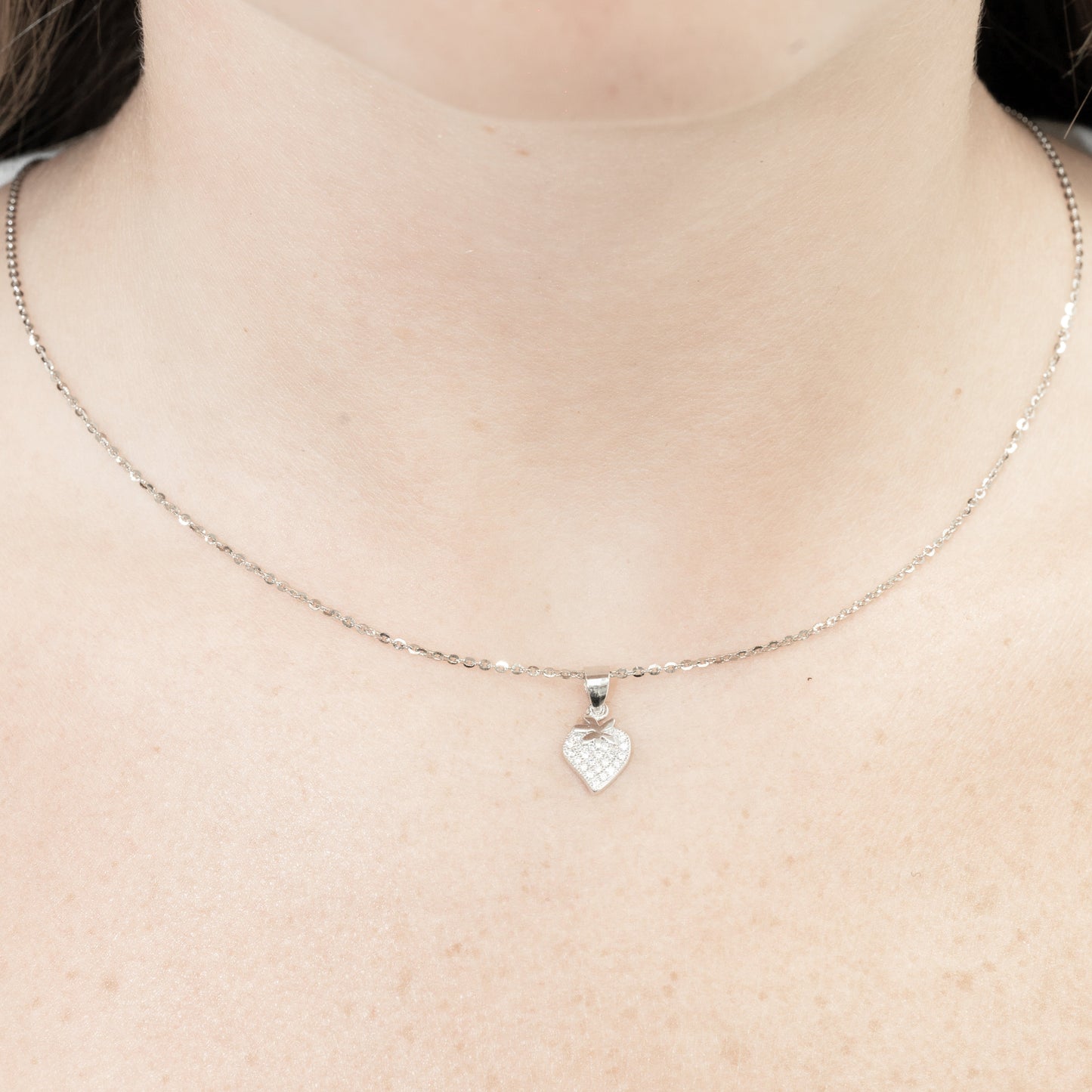 Sweet Sparkle Strawberry Heart Sterling Silver CZ Necklace